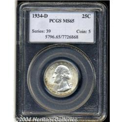 1934-D 25C MS65 PCGS. Speckled gold-brown