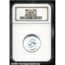 1934-D 25C MS65 NGC. Bright mint luster