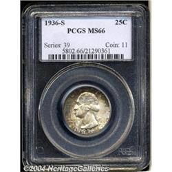1936-S 25C MS66 PCGS. The obverse is a mottled