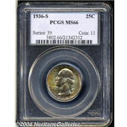 1936-S 25C MS66 PCGS. Fantastic gold, orange,