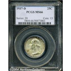 1937-D 25C MS66 PCGS. Splashes of golden-brown