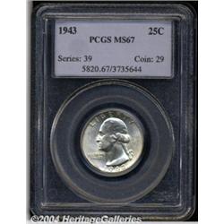 1943 25C MS67 PCGS. A thin film of very light