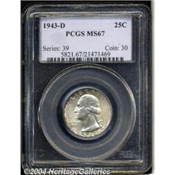 1943-D 25C MS67 PCGS. Blushes of olive and