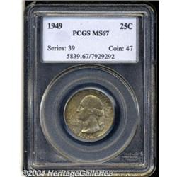 1949 25C MS67 PCGS. Mottled olive and lilac