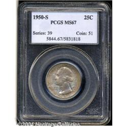 1950-S 25C MS67 PCGS. Well struck with an