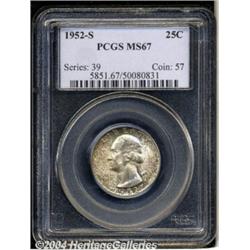 1952-S 25C MS67 PCGS. Fully lustrous,