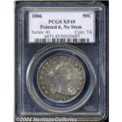 1806 50C Pointed 6, No Stem XF45 PCGS.
