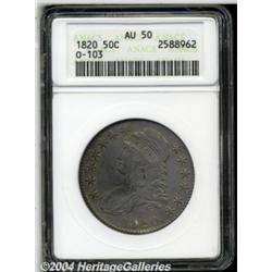 1820 50C Curl Base 2, Small Date AU50 ANACS.