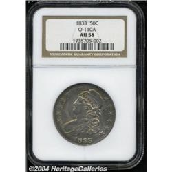 1833 50C AU58 NGC. O-110a, R.2. Orange, mauve,