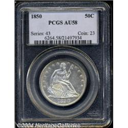 1850 50C AU58 PCGS. Boldly struck and satiny,