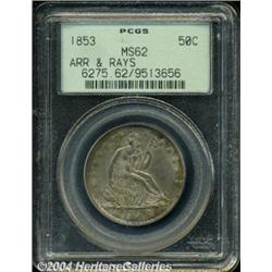 1853 50C Arrows and Rays MS62 PCGS. Well