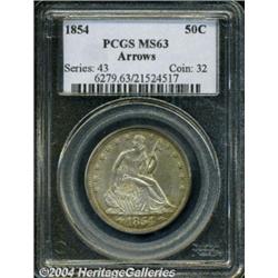 1854 50C Arrows MS63 PCGS. Olive-gold and