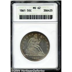 1861 50C MS62 ANACS. The obverse is mostly