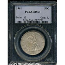 1861 50C MS64 PCGS. Frosty luster is abundant