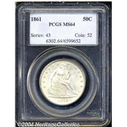 1861 50C MS64 PCGS. Satiny-white with pinpoint