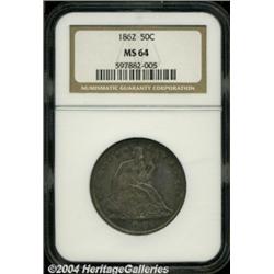 1862 50C MS64 NGC. Production of Half Dollars