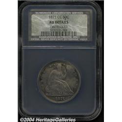 1871-CC 50C AU Details, Obverse Tooled, NCS.