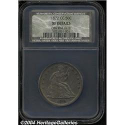 1872-CC 50C XF Details, Obverse Rim Filed,