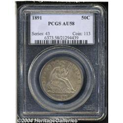 1891 50C AU58 PCGS. Smoky grayish-yellow