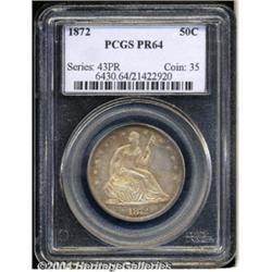 1872 50C PR64 PCGS. Hazy golden-brown toning