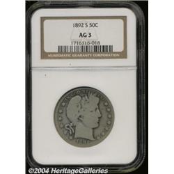 1892-S 50C AG3 NGC. This original gray first