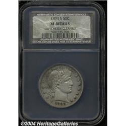 1893-S 50C XF Details, Improperly Cleaned,