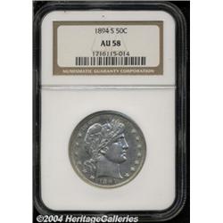 1894-S 50C AU58 NGC. A bright, mildly