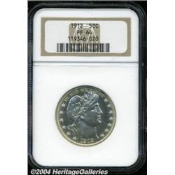 1912 50C PR64 NGC. This Barber half is a white
