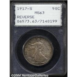 1917-S 50C Reverse MS63 PCGS. Satiny luster