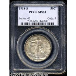 1918-S 50C MS63 PCGS. Dove-gray and
