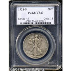 1921-S 50C VF20 PCGS. A uniform, smoky-gray