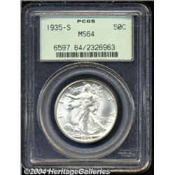 1935-S 50C MS64 PCGS. An untoned high-end
