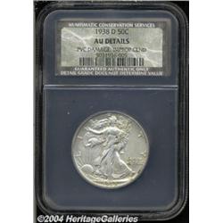1938-D 50C AU50 Details, PVC Damage,