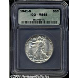 1941-S 50C MS65 ICG. A frosty-white piece with