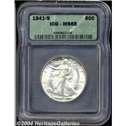 1941-S 50C MS65 ICG. Sky-blue and tan hues