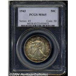 1943 50C MS65 PCGS. Freckles of tobacco-brown