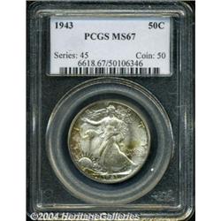 1943 50C MS67 PCGS. Outrageous sunset-golden