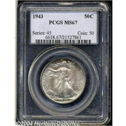 1943 50C MS67 PCGS. Well struck with satiny,