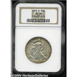 1943-D 50C MS66 NGC. A creamy, lightly toned