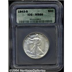 1943-S 50C MS66 ICG. Trumpet tail mintmark.