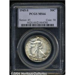 1945-S 50C MS66 PCGS. Peripheral tones of
