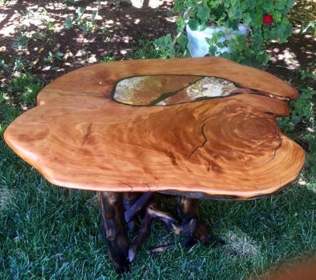 Andy Sanchez Juniper Wood Sofa Table And End Table With Inlays