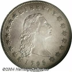 1795 S$1 Flowing Hair, Three Leaves AU58 NGC.