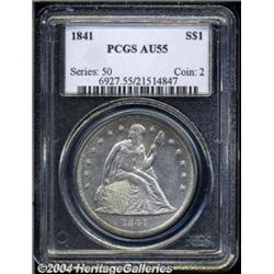 1841 S$1 AU55 PCGS. A few hints of lavender