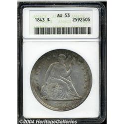 1843 S$1 AU53 ANACS. Orange-gold and sea-green