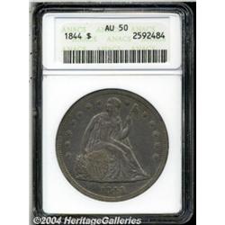 1844 S$1 AU50 ANACS. Rich mauve-gray patina