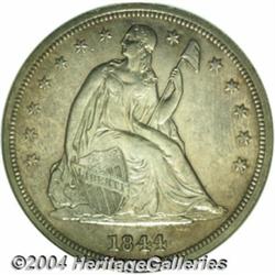 1844 S$1 AU58 NGC. A sharply struck pearl-gray