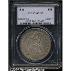 1846 S$1 AU58 PCGS. Gray toning with bluish