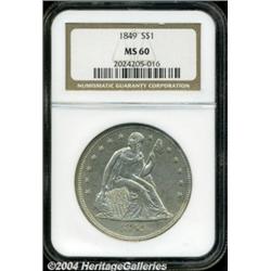 1849 S$1 MS60 NGC. A moderately prooflike