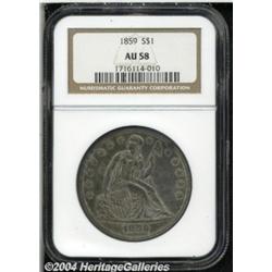 1859 S$1 AU58 NGC. Rich lilac-gray and tan